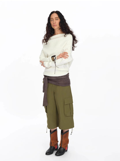 Soft Sculpted Draped Asymmetrical Knit Sweater