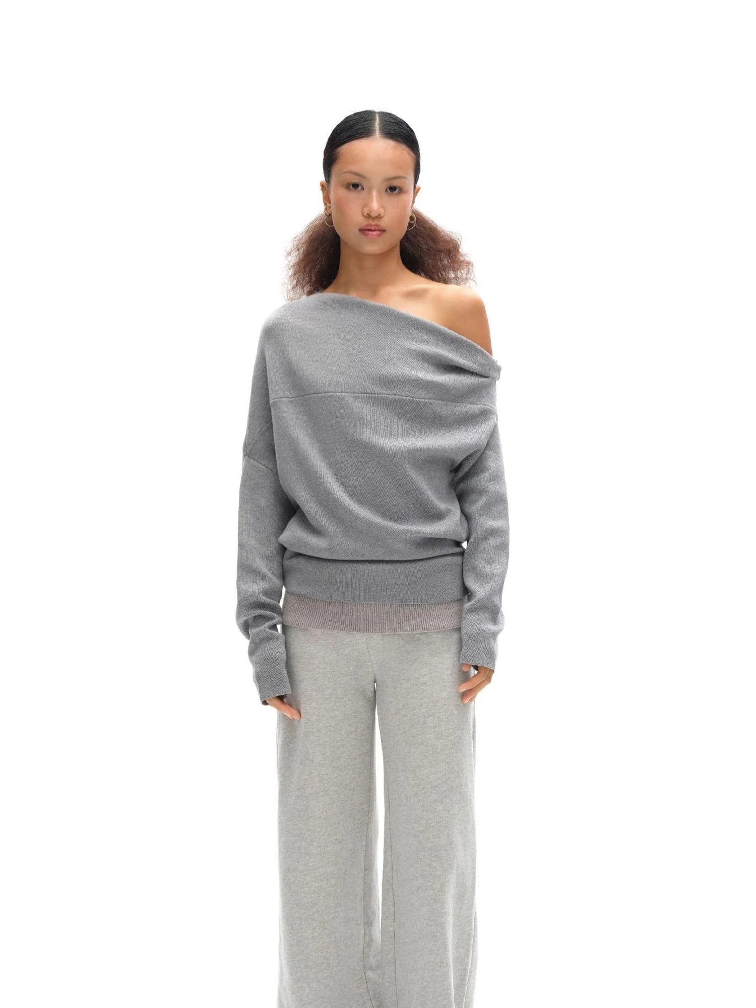 Soft Sculpted Draped Asymmetrical Knit Sweater