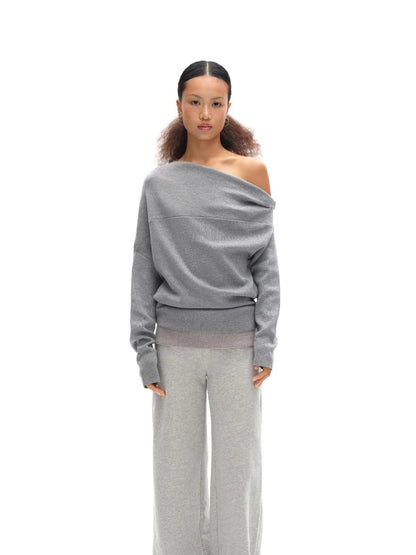 Soft Sculpted Draped Asymmetrical Knit Sweater