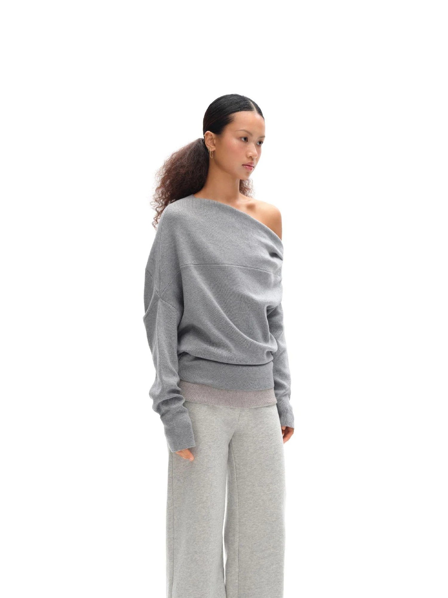 Soft Sculpted Draped Asymmetrical Knit Sweater