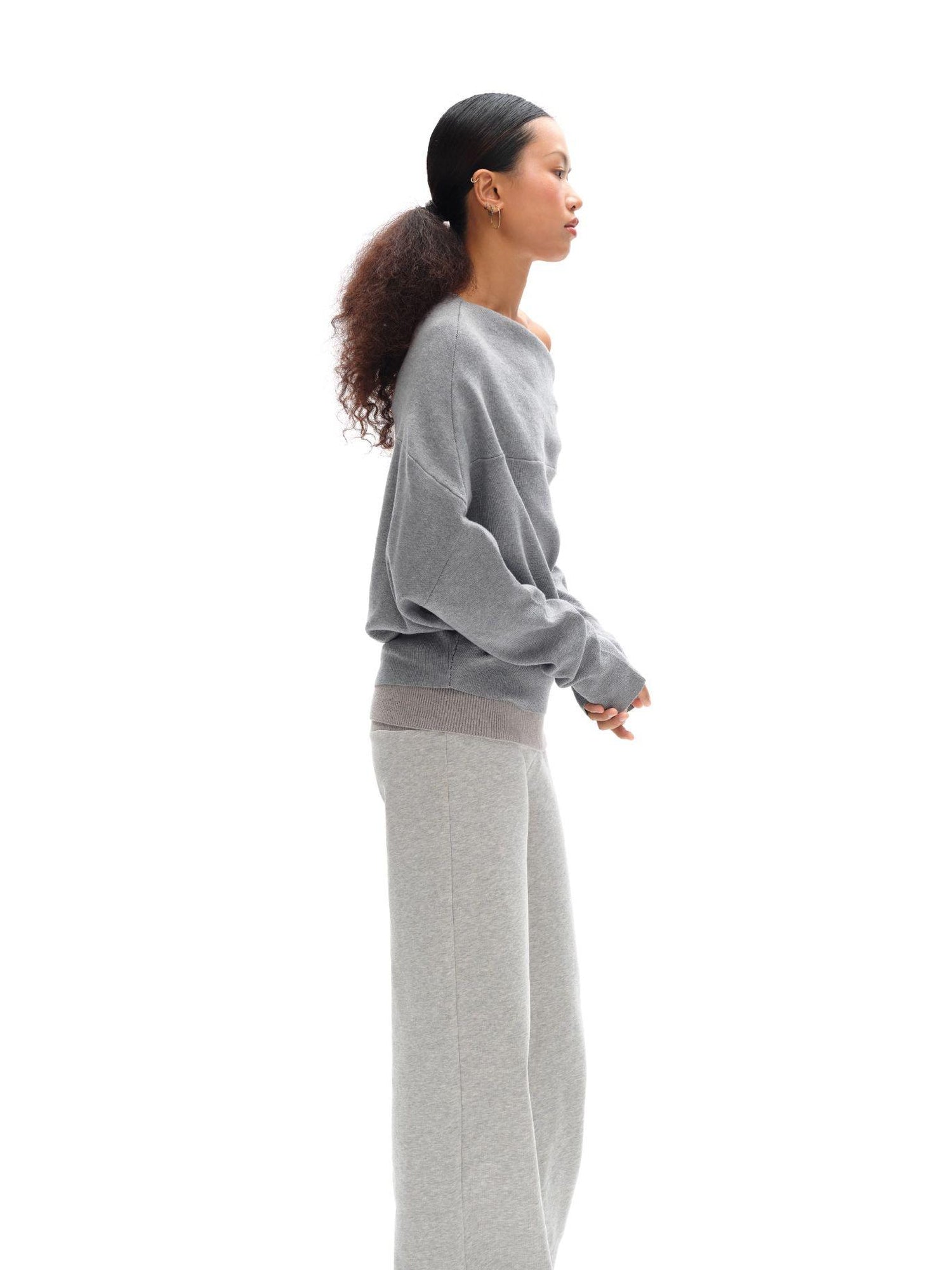 oinimi Soft Sculpted Draped Asymmetrical Knit Sweater