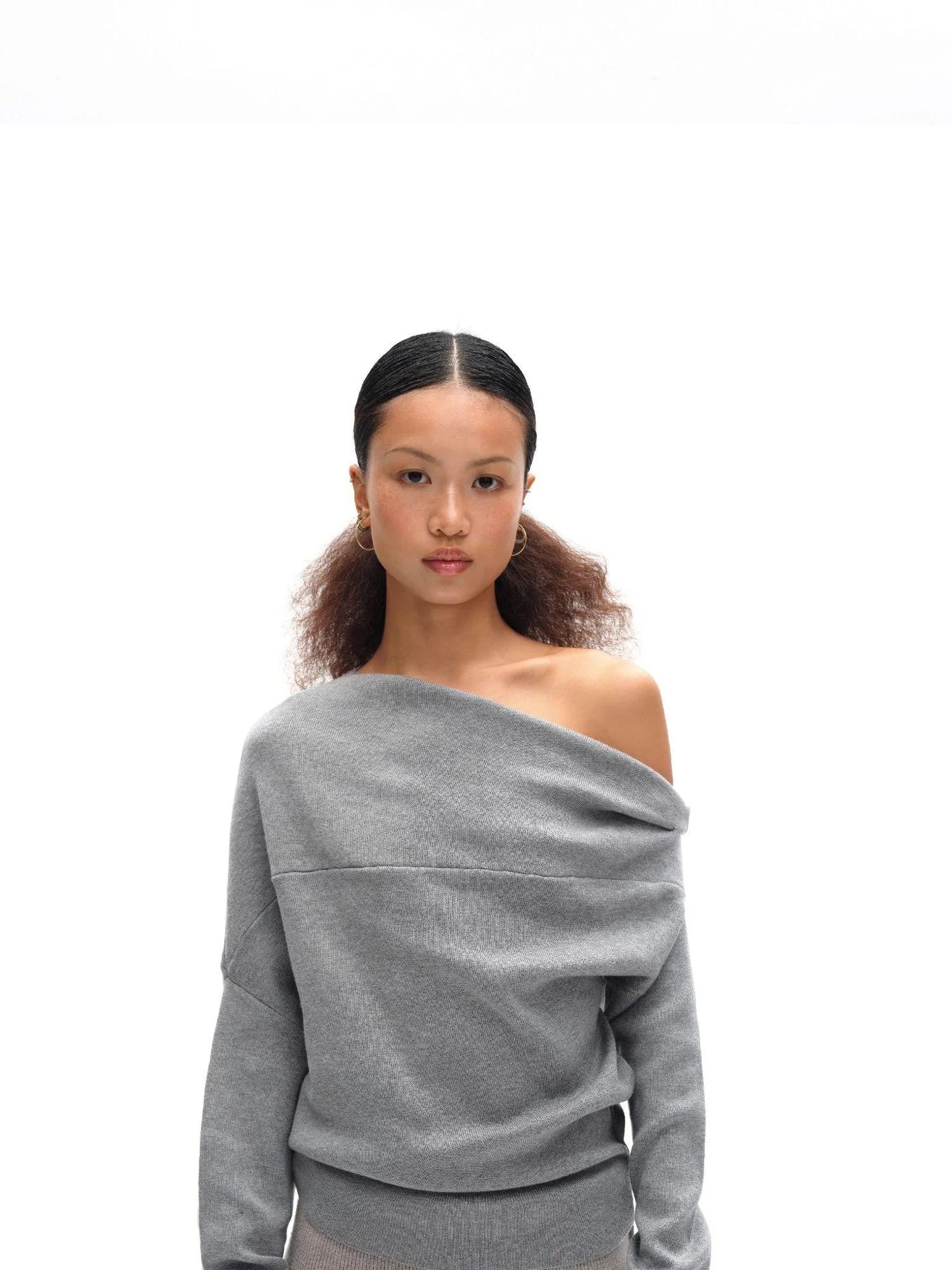 Soft Sculpted Draped Asymmetrical Knit Sweater