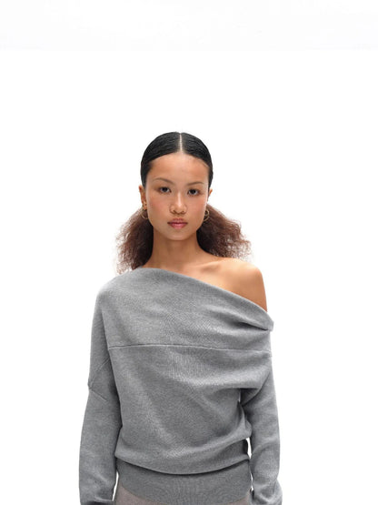 Soft Sculpted Draped Asymmetrical Knit Sweater