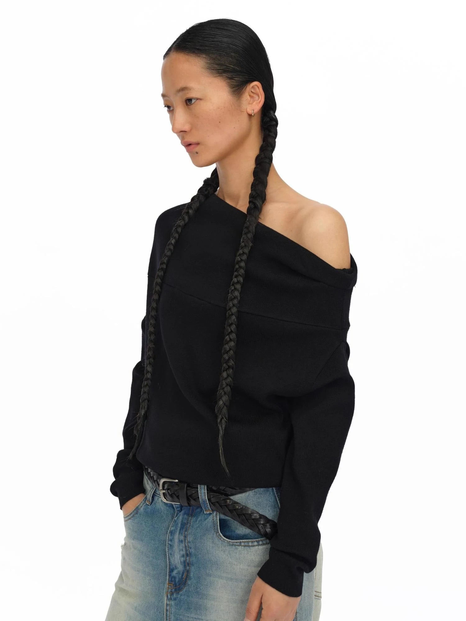 Soft Sculpted Draped Asymmetrical Knit Sweater