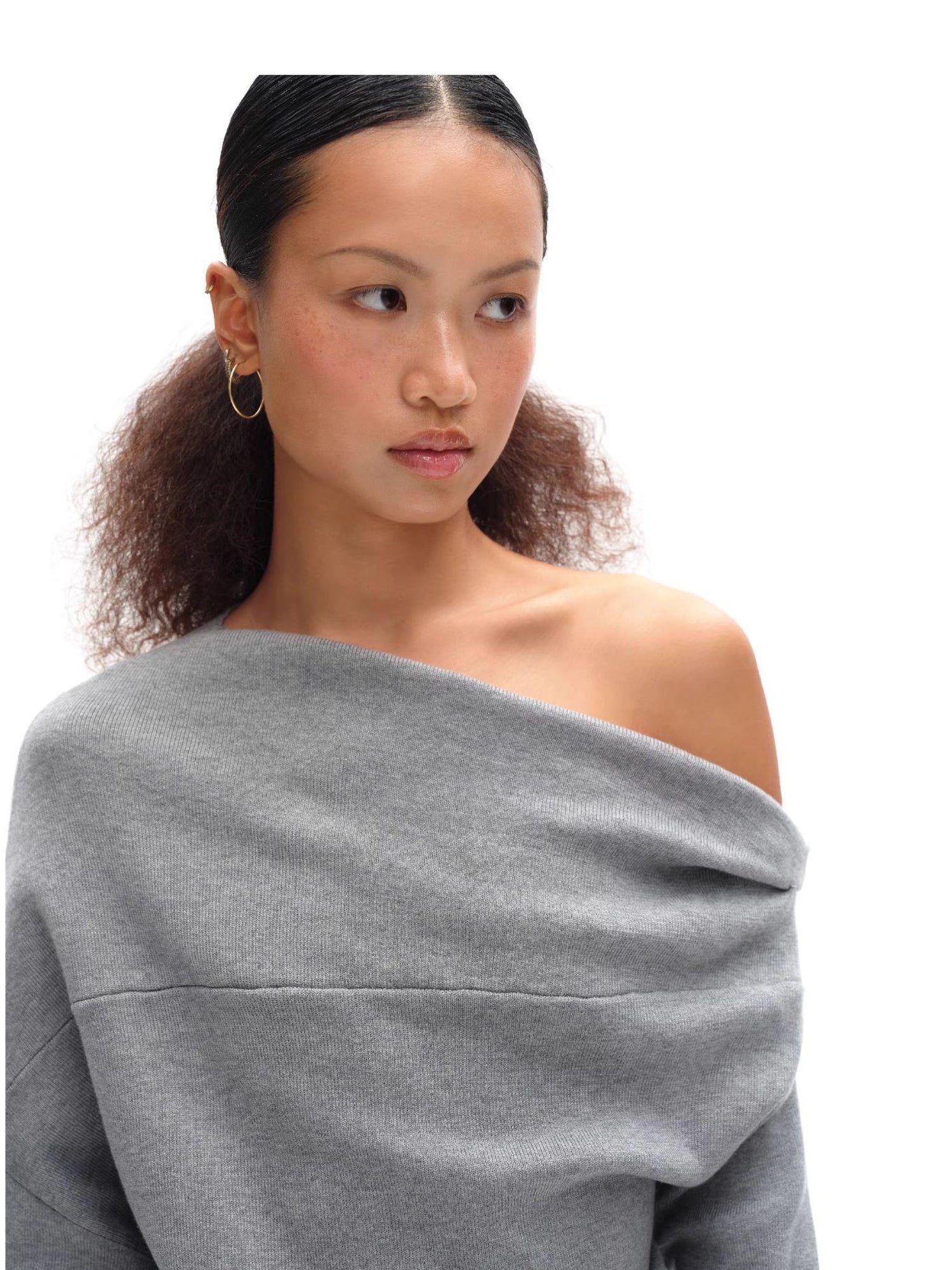 oinimi Soft Sculpted Draped Asymmetrical Knit Sweater