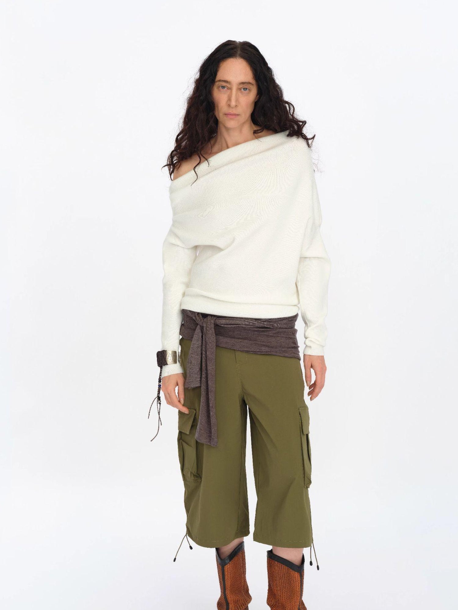 oinimi Soft Sculpted Draped Asymmetrical Knit Sweater
