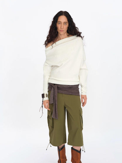 oinimi Soft Sculpted Draped Asymmetrical Knit Sweater