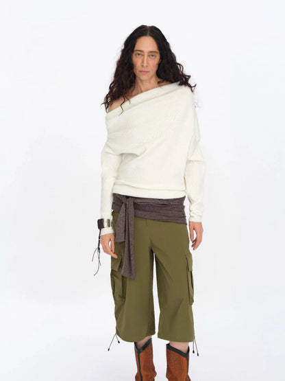 Soft Sculpted Draped Asymmetrical Knit Sweater