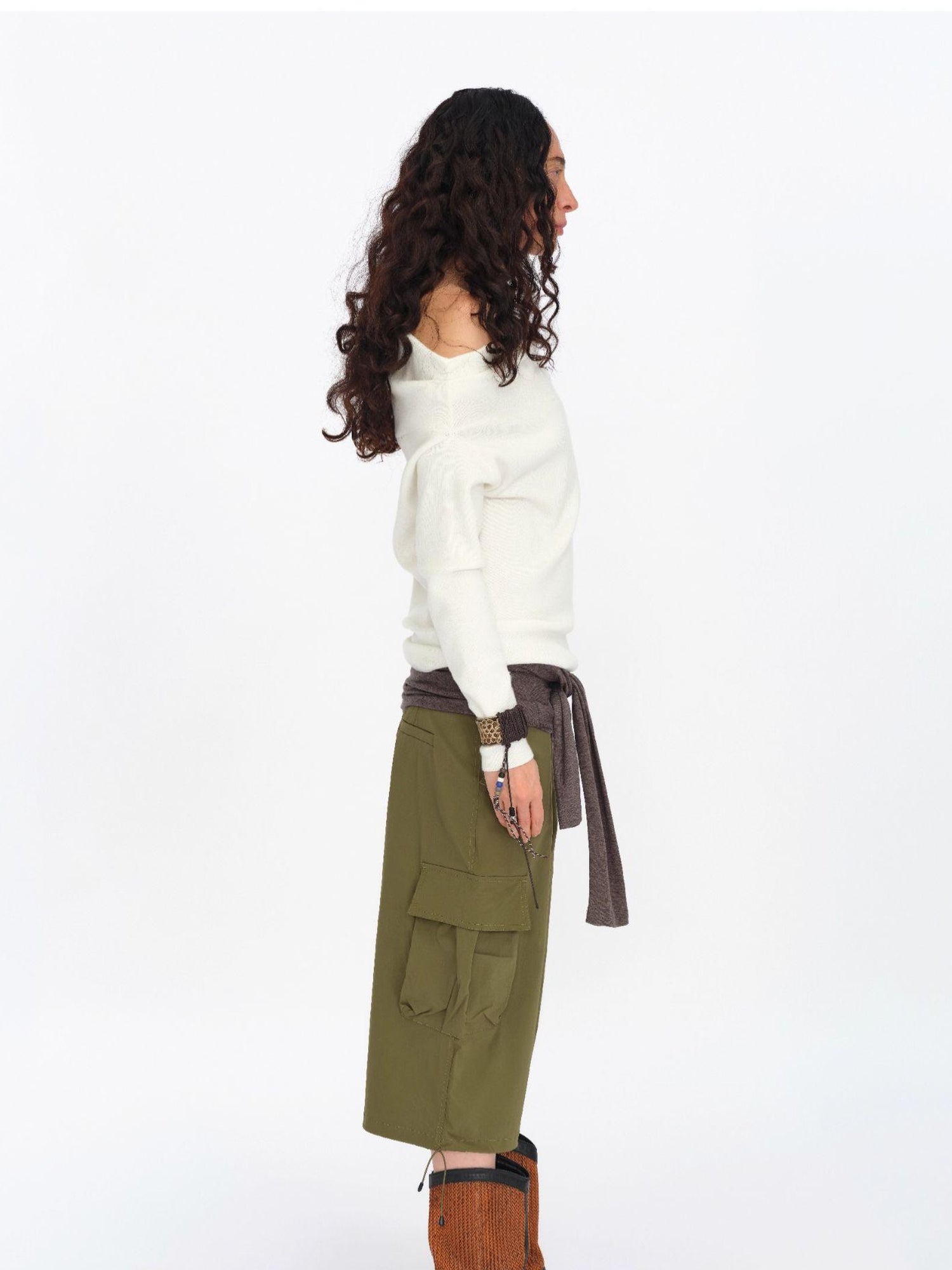 oinimi Soft Sculpted Draped Asymmetrical Knit Sweater