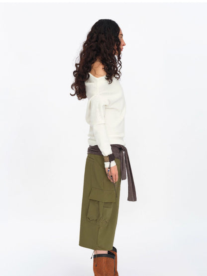 oinimi Soft Sculpted Draped Asymmetrical Knit Sweater
