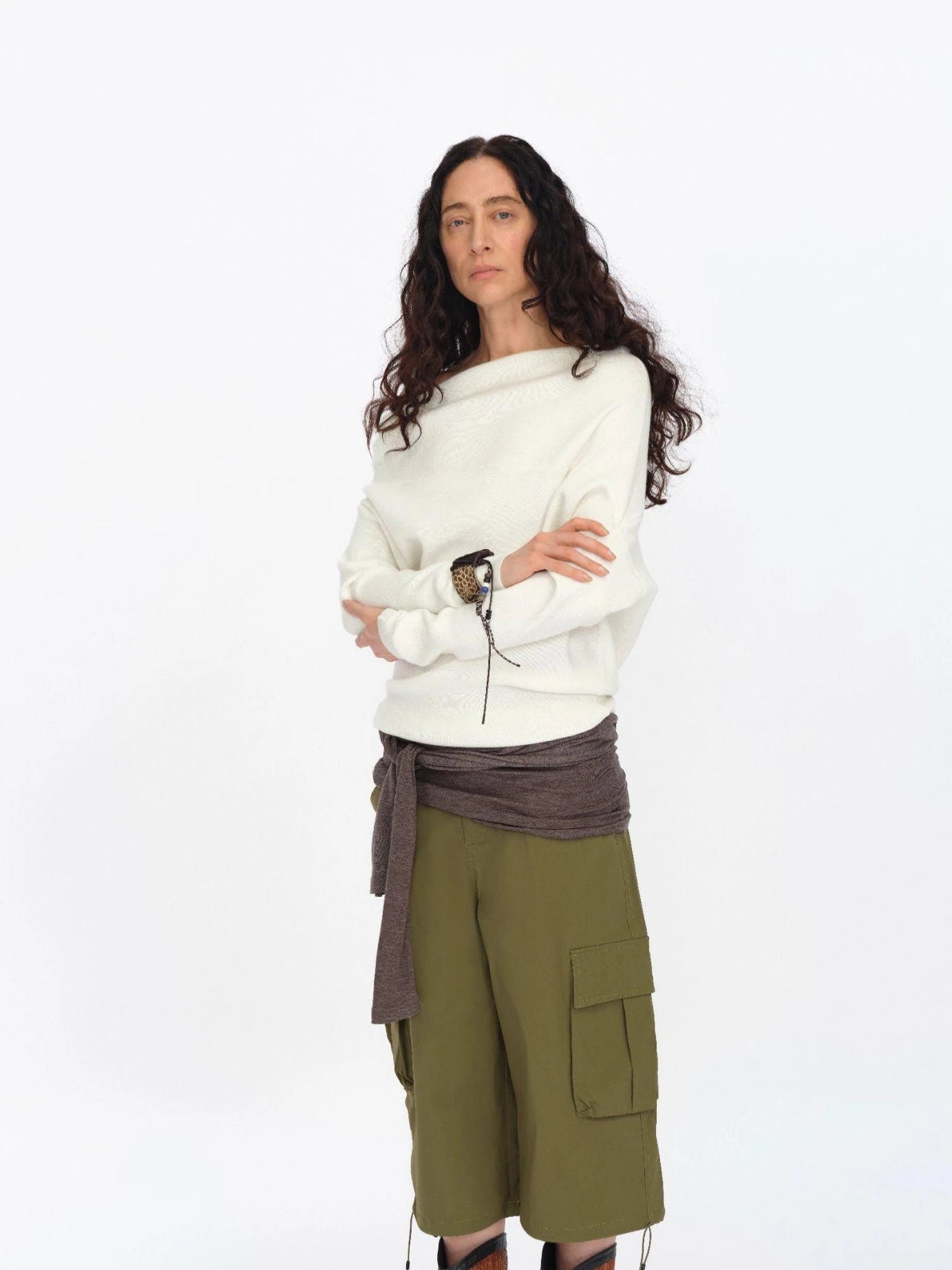 Soft Sculpted Draped Asymmetrical Knit Sweater
