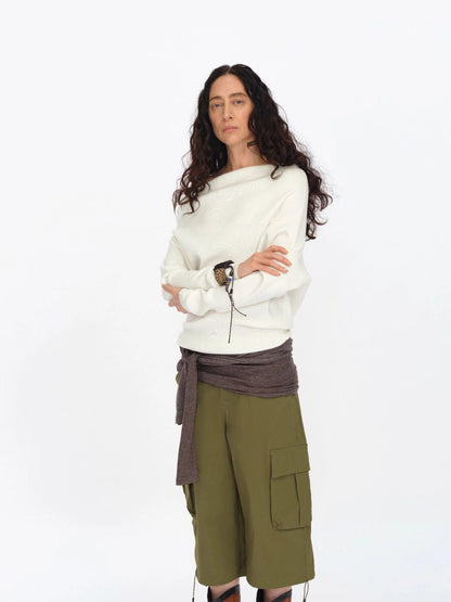 Soft Sculpted Draped Asymmetrical Knit Sweater