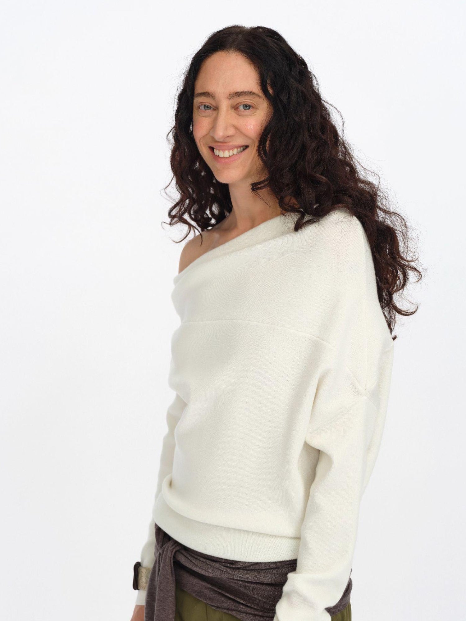 oinimi Soft Sculpted Draped Asymmetrical Knit Sweater