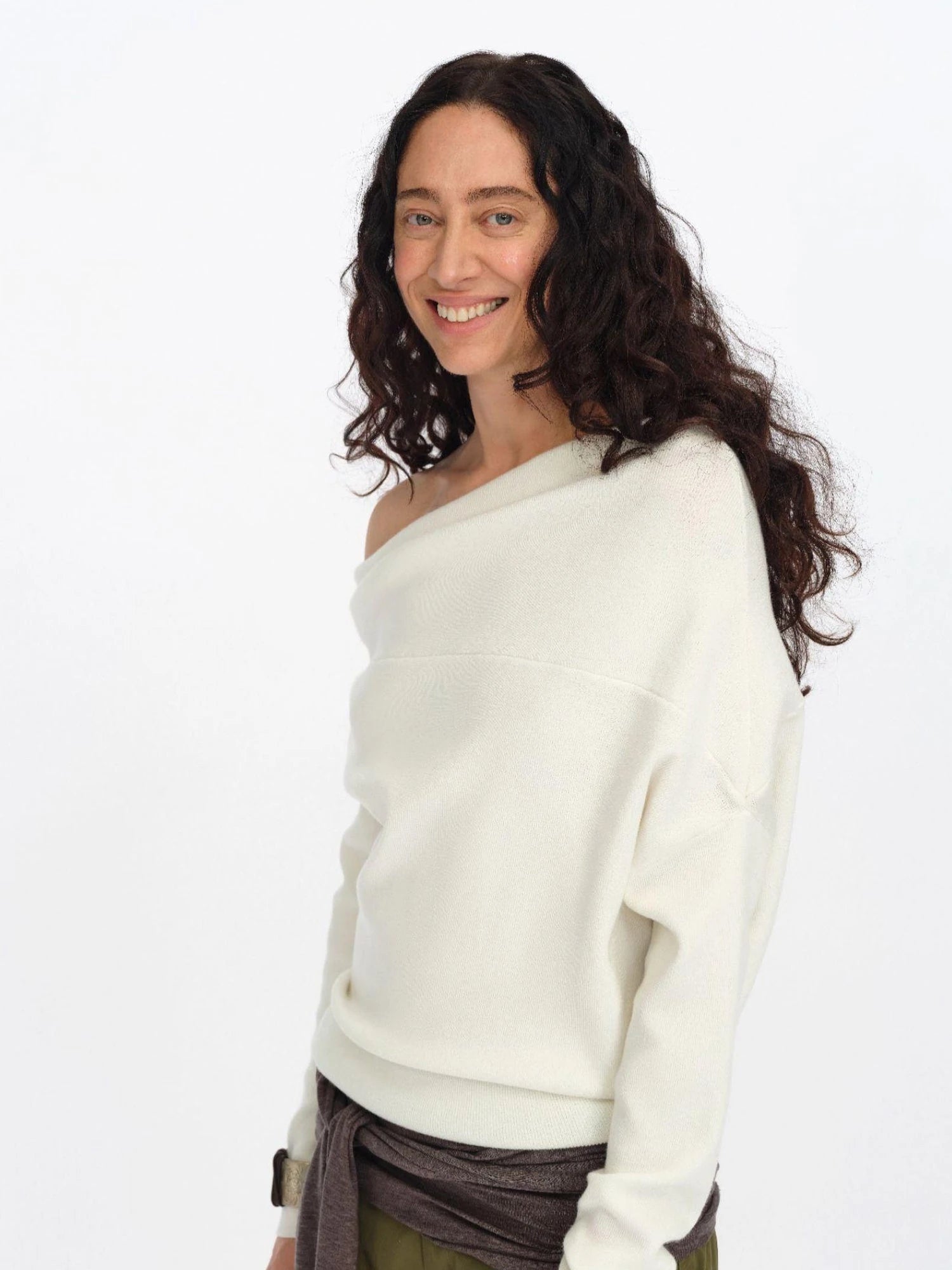 Soft Sculpted Draped Asymmetrical Knit Sweater