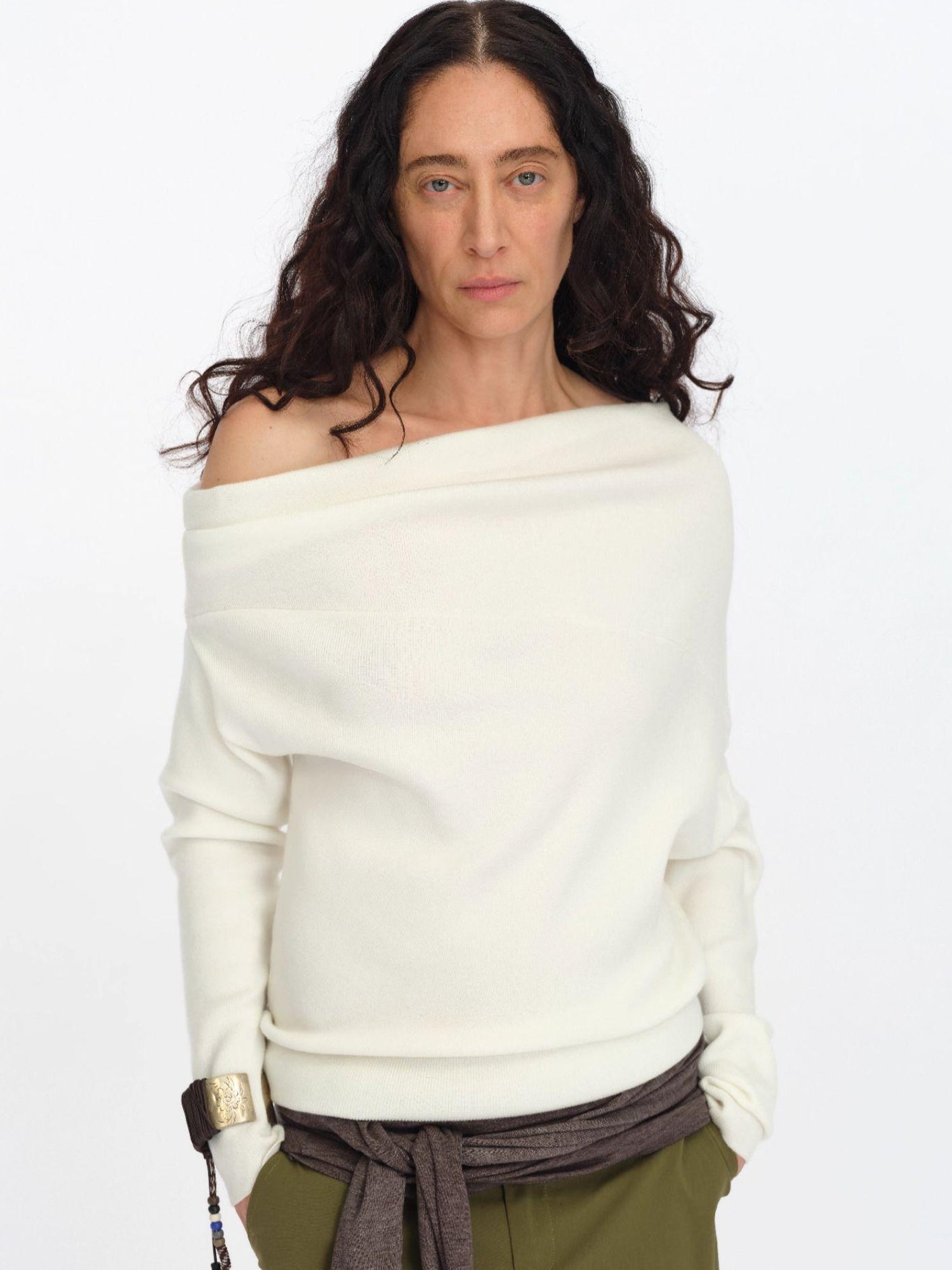 oinimi Soft Sculpted Draped Asymmetrical Knit Sweater