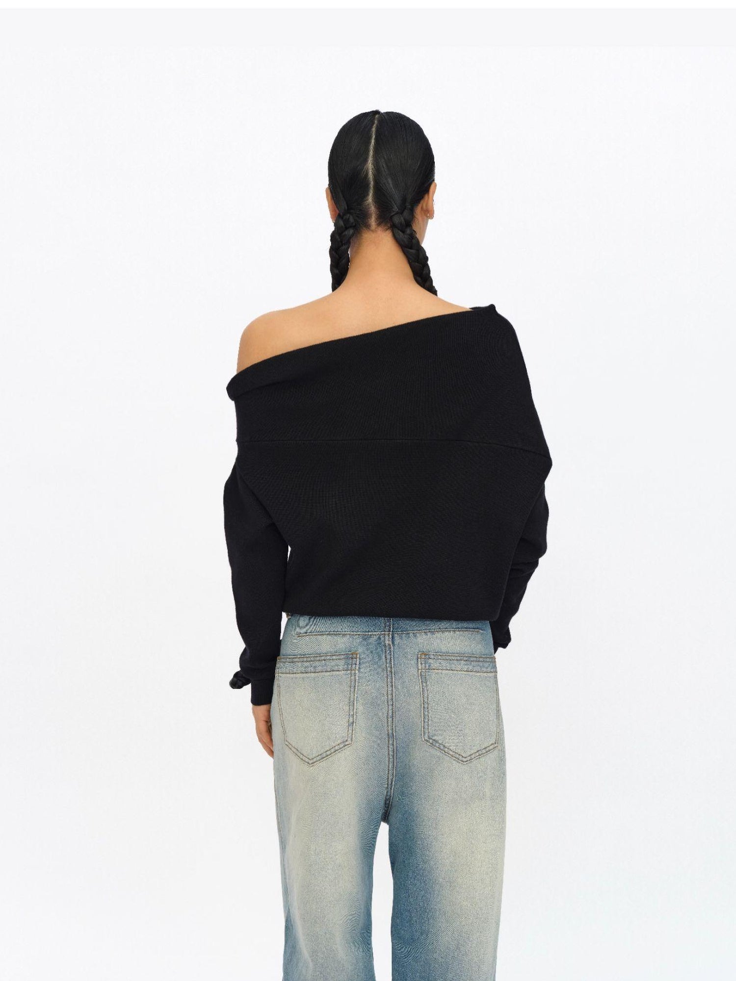 oinimi Soft Sculpted Draped Asymmetrical Knit Sweater