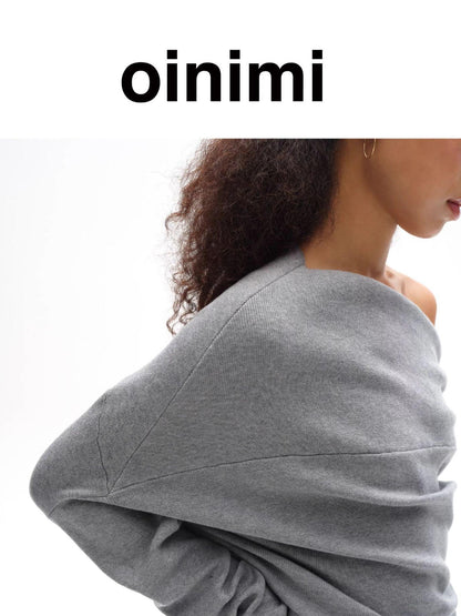 oinimi Soft Sculpted Draped Asymmetrical Knit Sweater
