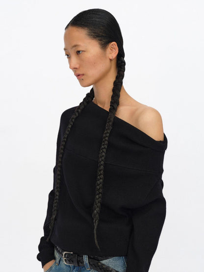 oinimi Soft Sculpted Draped Asymmetrical Knit Sweater