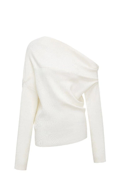 Soft Sculpted Draped Asymmetrical Knit Sweater