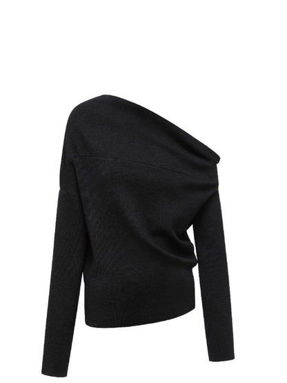 oinimi Soft Sculpted Draped Asymmetrical Knit Sweater