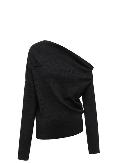 Soft Sculpted Draped Asymmetrical Knit Sweater