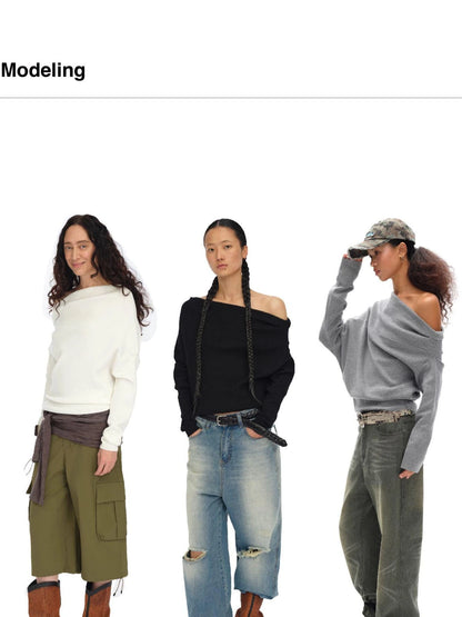 Soft Sculpted Draped Asymmetrical Knit Sweater