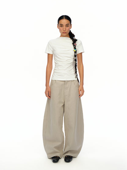 oinimi Soft Sculpted Pleated Tee Fitted Waist