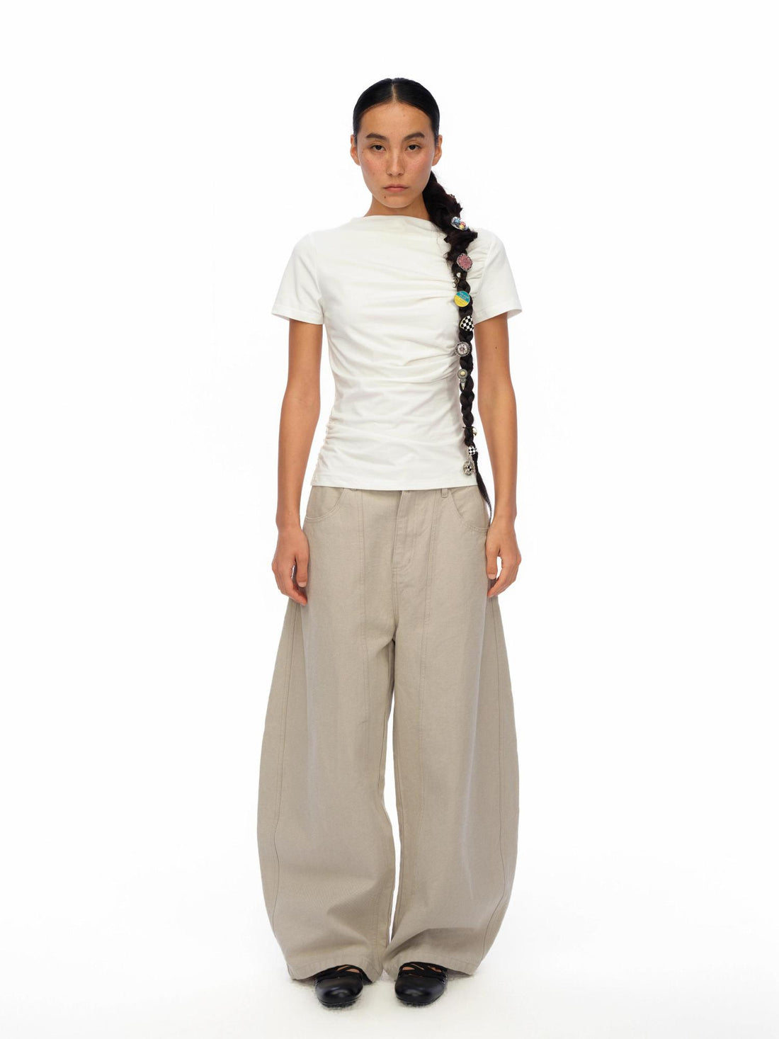 oinimi Soft Sculpted Pleated Tee Fitted Waist