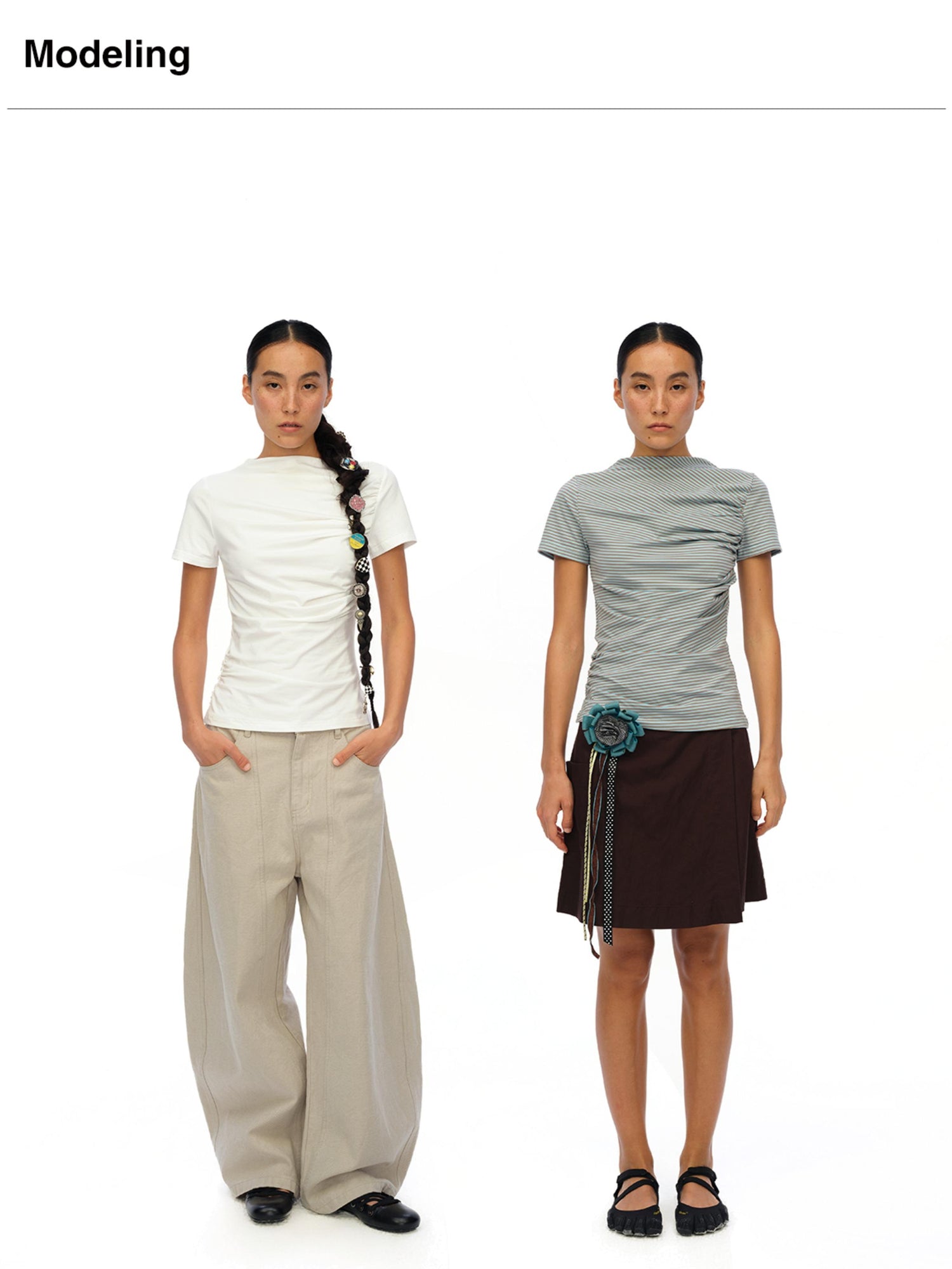 oinimi Soft Sculpted Pleated Tee Fitted Waist