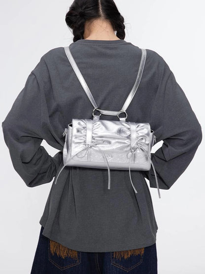 Soft Sculpture Pleated Butterfly Knot Cambridge Bag Silver Black