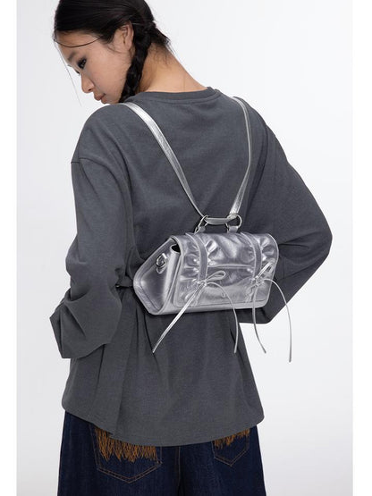 oinimi Soft Sculpture Pleated Butterfly Knot Cambridge Bag Silver Black