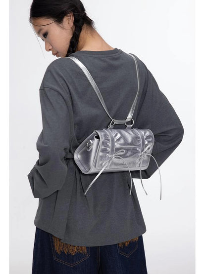 Soft Sculpture Pleated Butterfly Knot Cambridge Bag Silver Black