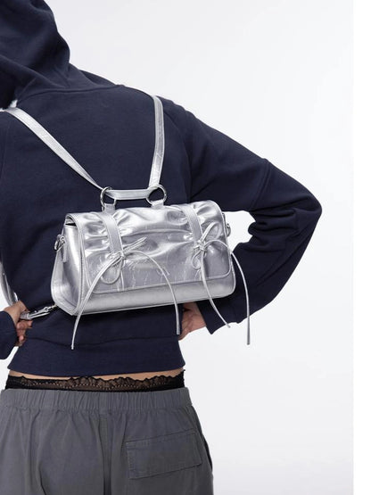 Soft Sculpture Pleated Butterfly Knot Cambridge Bag Silver Black