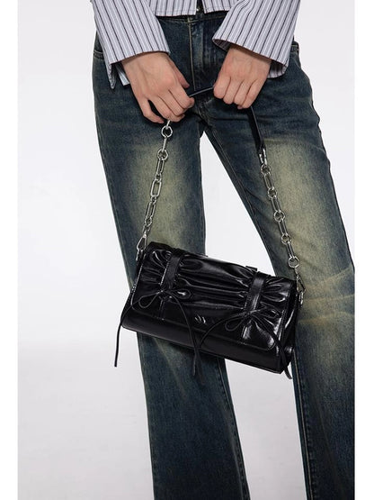 Soft Sculpture Pleated Butterfly Knot Cambridge Bag Silver Black