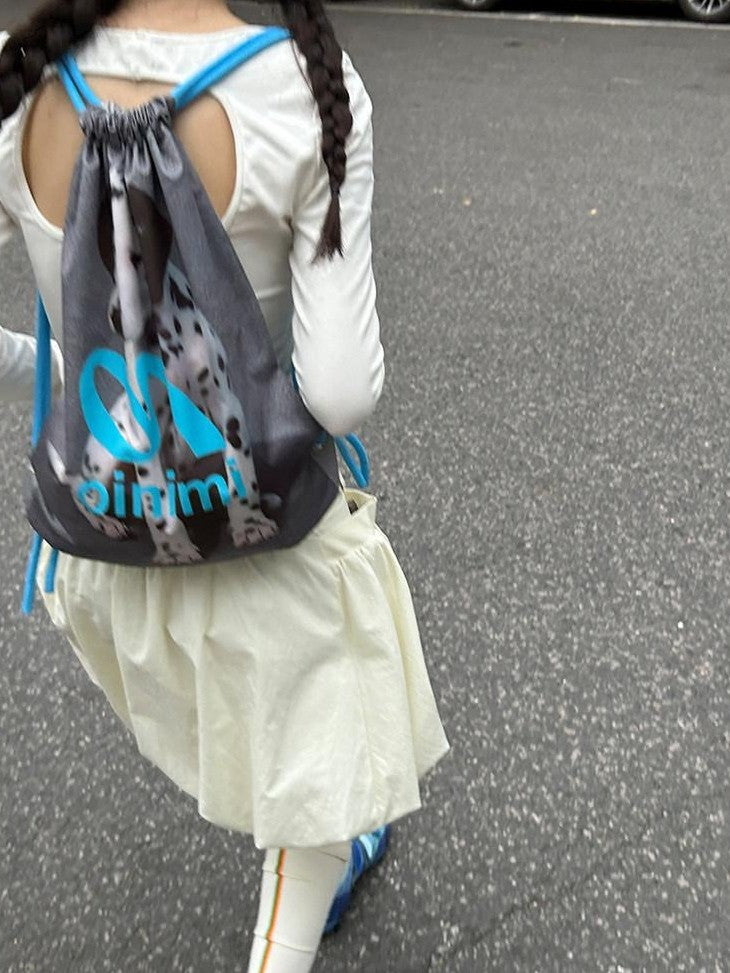 oinimi Spotted Puppy Print Reversible Drawstring Women&