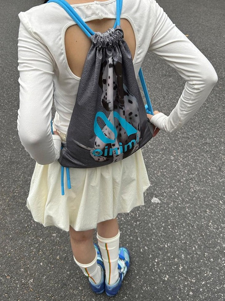 oinimi Spotted Puppy Print Reversible Drawstring Women&
