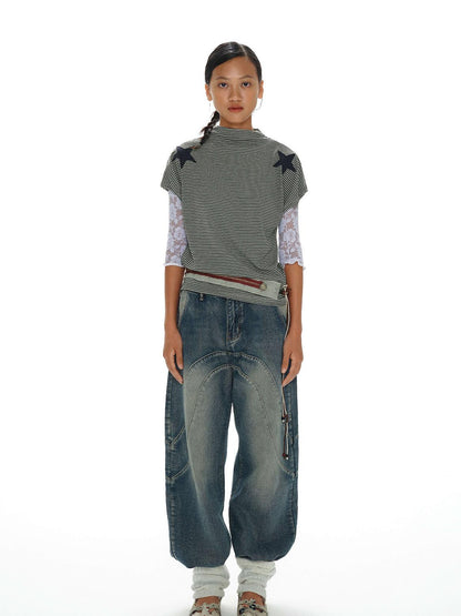 oinimi Stars And Stripes Patchwork Crewneck Tee