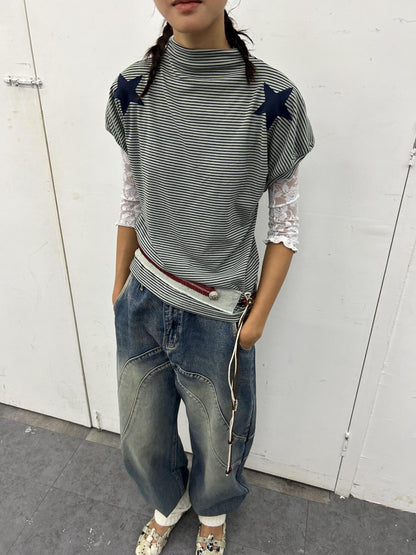 oinimi Stars And Stripes Patchwork Crewneck Tee