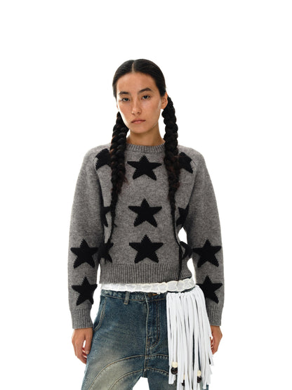 oinimi Stars Pattern Textured Jacquard Knit Sweater