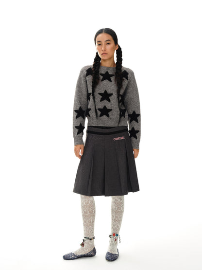 oinimi Stars Pattern Textured Jacquard Knit Sweater