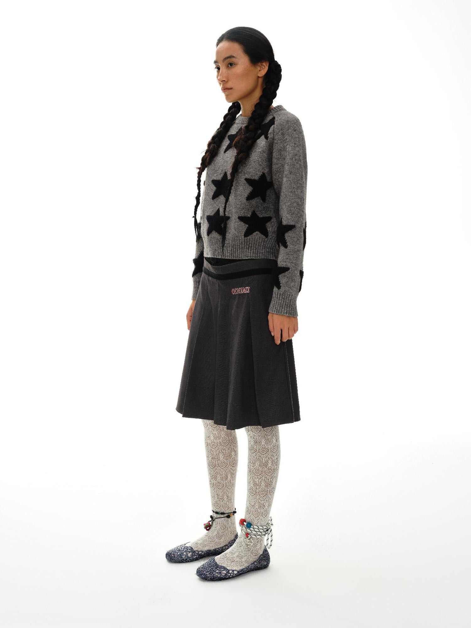 oinimi Stars Pattern Textured Jacquard Knit Sweater