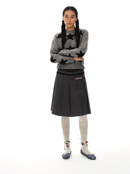 oinimi Stars Pattern Textured Jacquard Knit Sweater