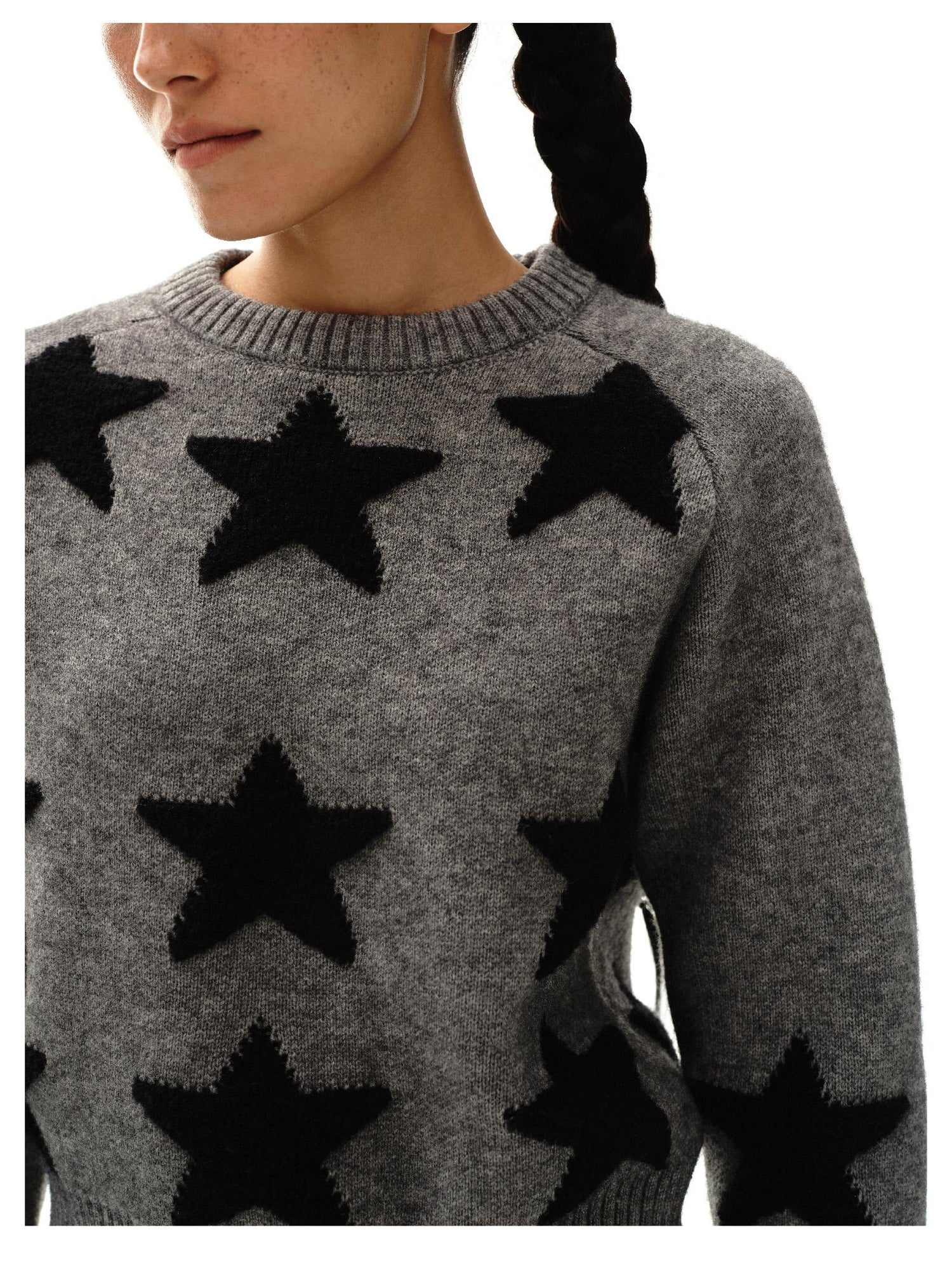 oinimi Stars Pattern Textured Jacquard Knit Sweater