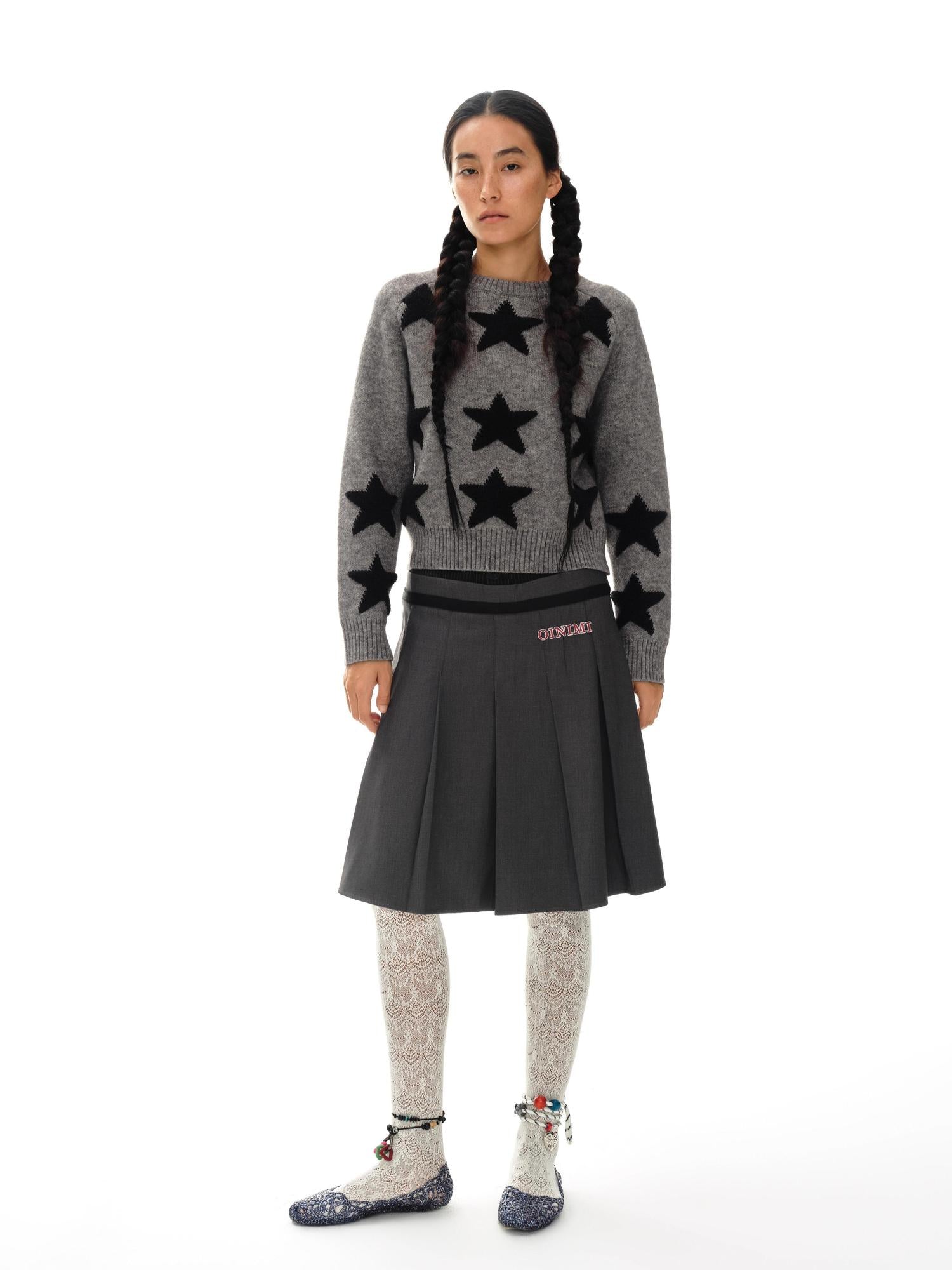 oinimi Stars Pattern Textured Jacquard Knit Sweater