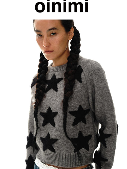 oinimi Stars Pattern Textured Jacquard Knit Sweater