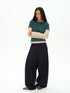 oinimi Striped Blue Apricot Contrast Collar Layered Tee