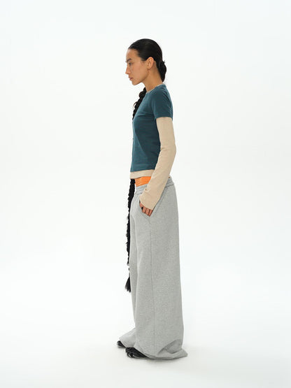 oinimi Striped Blue Apricot Contrast Collar Layered Tee
