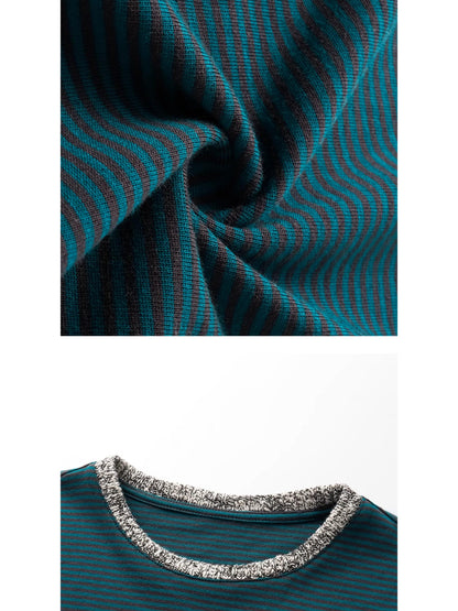 oinimi Striped Blue Apricot Contrast Collar Layered Tee