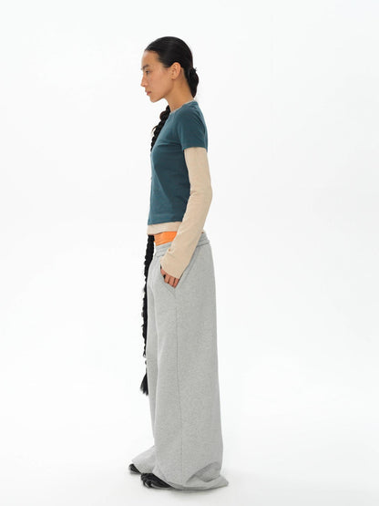 oinimi Striped Blue Apricot Contrast Collar Layered Tee