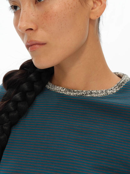 oinimi Striped Blue Apricot Contrast Collar Layered Tee